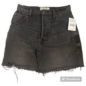 Free People Faded Black Denim Skirt